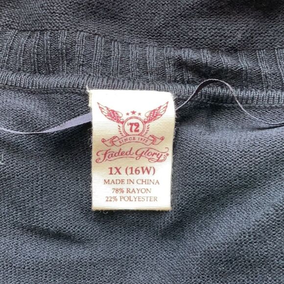 NWT Faded Glory Black Cardigan Sweater Women’s size 1X 16W Rayon Polyester - Picture 5 of 9